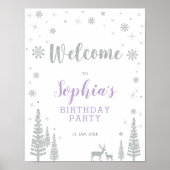 シルバーウィンターガールバースデーパーティーウェルカムサイン ポスター (正面)