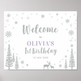 シルバーウィンターガール1st誕生日パーティーウェルカムサイン ポスター
