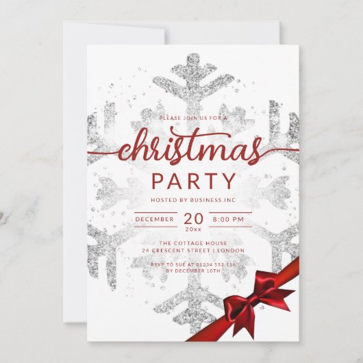 シルバーウィンターグリッタースノーカンパニークリスマス 招待状 (正面)