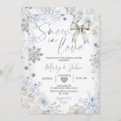 シルバーウィンタースノーインラブスノーフレークブライダルシャワー 招待状 (正面/裏面)