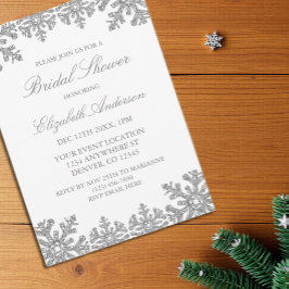 シルバーウィンタースノーフレークブライダルシャワー 招待状
