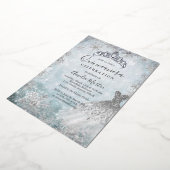 シルバーウィンタースノーフレークブルーキンセアニェラフォイル 箔招待状 (回転した状態)