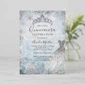 シルバーウィンタースノーフレークブルーキンセアニェラフォイル 箔招待状 (立ち正面)