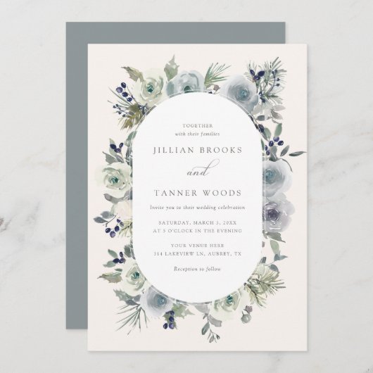 シルバーウィンターフローラ結婚式招待状 招待状 (正面/裏面)