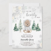 シルバーウィンターベア赤ちゃんシャワー 招待状 (正面)