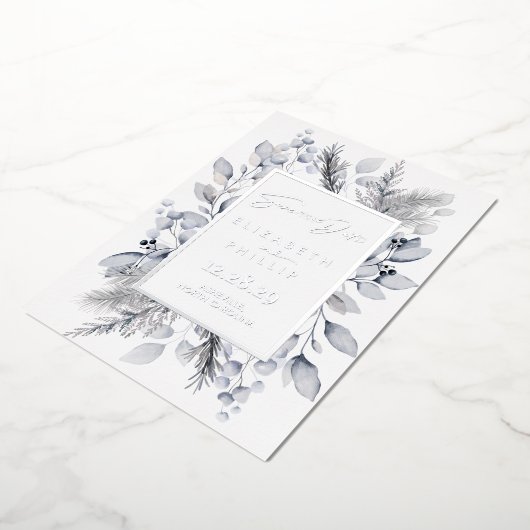 シルバーウィンターボタニカルホリデーザデイト 箔招待状 (回転した状態)