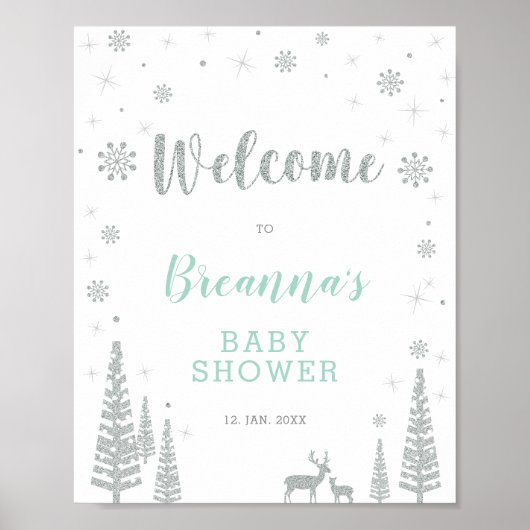 シルバーウィンターボーイ誕生日パーティー歓迎サイン ポスター (正面)