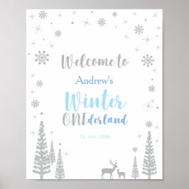 シルバーウィンターボーイ誕生日パーティー歓迎サイン ポスター