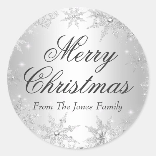 シルバーウィンターワンダーランドクリスマスホリデーステッカー ラウンドシール (正面)