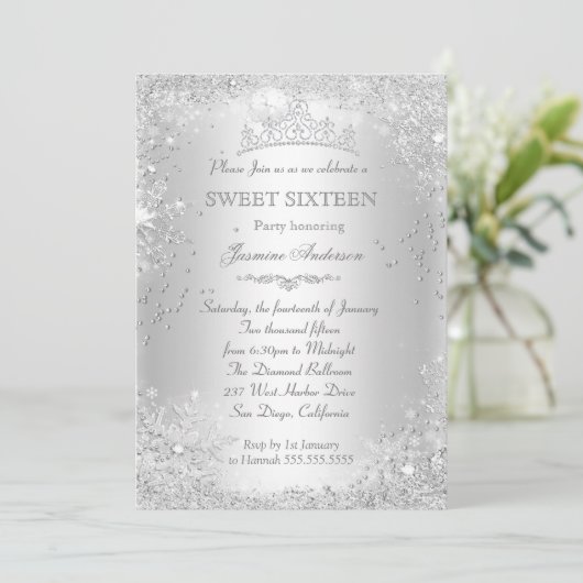 シルバーウィンターワンダーランドスウィート16ティアラ 招待状 (スタンド正面)
