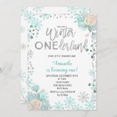 シルバーウィンターワンダーランドスノー誕生日招待状ガール 招待状 (正面/裏面)