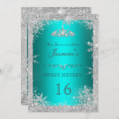 シルバーウィンターワンダーランドティール(緑がかった色)スウィート16招待状 招待状 (正面/裏面)