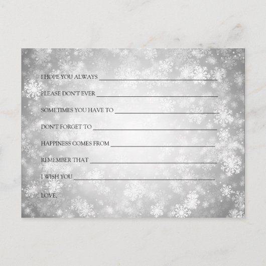 シルバーウィンターワンダーランドブライダルシャワーアドバイス インビテーションポストカード (裏面)