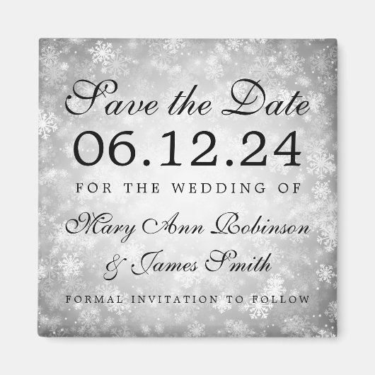 シルバーウィンターワンダーランド冬の日付を保存 マグネット (正面)