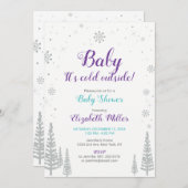 シルバーウィンターワンダーランド – ガールベビーシャワー招待状 招待状 (正面/裏面)