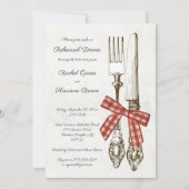 シルバーウェアとレッドリハ市松模様にーサルディナー 招待状 (正面)