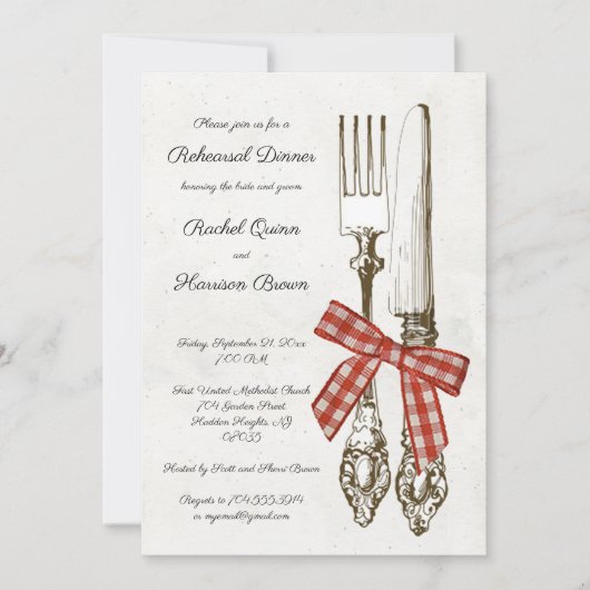 シルバーウェアとレッドリハ市松模様にーサルディナー 招待状 (正面)