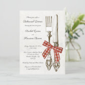 シルバーウェアとレッドリハ市松模様にーサルディナー 招待状 (スタンド正面)