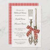 シルバーウェアとレッドリハ市松模様にーサルディナー 招待状 (正面/裏面)