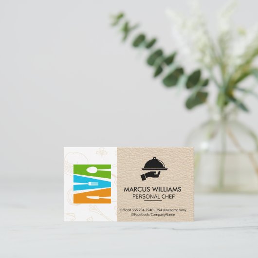 シルバーウェアのロゴ |レストランのオーナー |レザー 名刺 (スタンド正面)