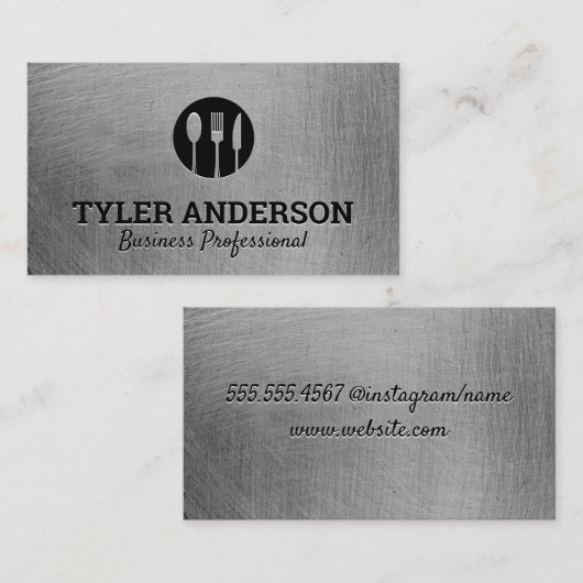 シルバーウェアロゴ |メタリックブラシ仕上げテクスチャ 名刺 (正面/裏面)