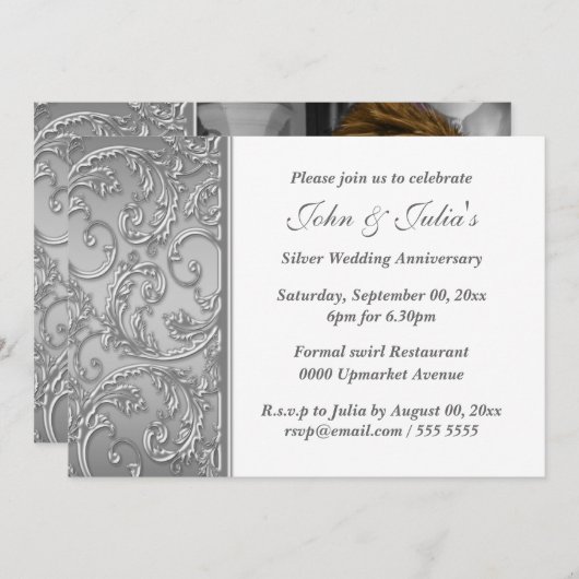 シルバーウェディングアニバーサリーの花の渦 招待状 (正面/裏面)