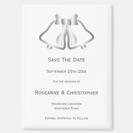 シルバーウェディング日付を保存マグネットベルリボン マグネット (正面)