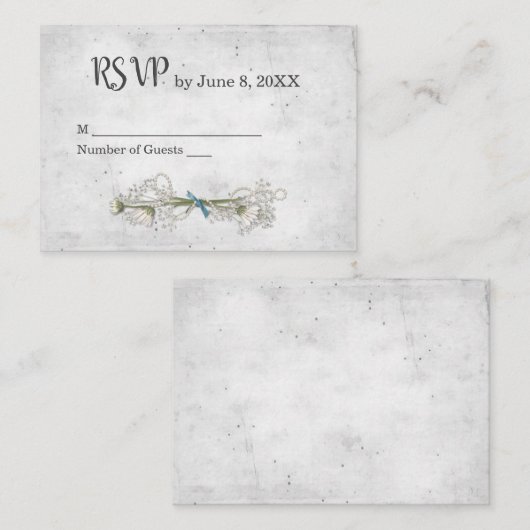 シルバーウェディングRSVPとデイジーBouqet エンクロージャーカード (正面/裏面)