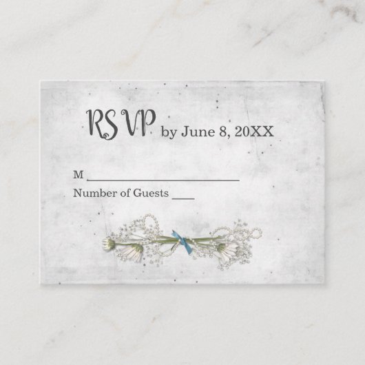 シルバーウェディングRSVPとデイジーBouqet エンクロージャーカード (正面)