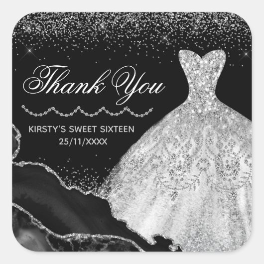 シルバーウォーターカラードレス&グラムエッジスウィート16 スクエアシール (正面)