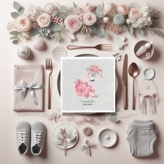 シルバーウォーターカラーバレリーナフラミンゴベビーシャワー スタンダードランチョンナプキン