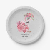 シルバーウォーターカラーバレリーナフラミンゴベビーシャワー ペーパープレート (正面)