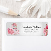 シルバーウォーターカラーフラミンゴ差出人住所 ラベル (インサイチュ)