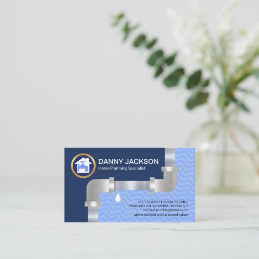 シルバーウォーターパイプブルーフラッドウォーターズ配管 名刺 (スタンド正面)