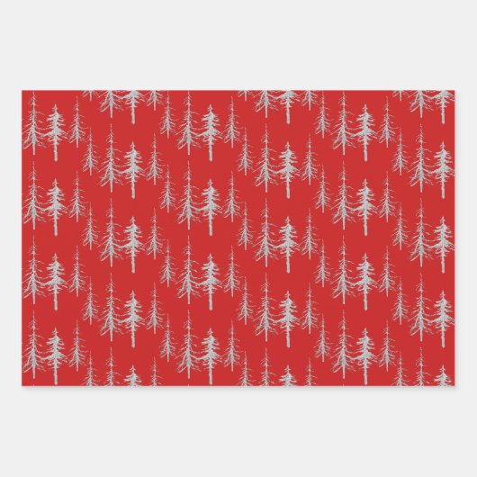 シルバーウッドランドスクランブルまばらなトウヒの木の森 ラッピングペーパーシート (正面3)