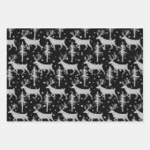 シルバーウッドランドスタグスプルース木の森の雪ブラック ラッピングペーパーシート (正面3)