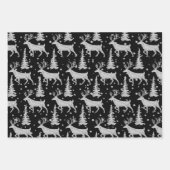 シルバーウッドランドスタグスプルース木の森の雪ブラック ラッピングペーパーシート (正面3)