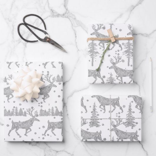 シルバーウッドランドスタグスプルース樹林白雪姫 ラッピングペーパーシート (正面)