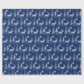 シルバーウッドランドパインフォレストスタグネイビーブルー ラッピングペーパー (フラット)