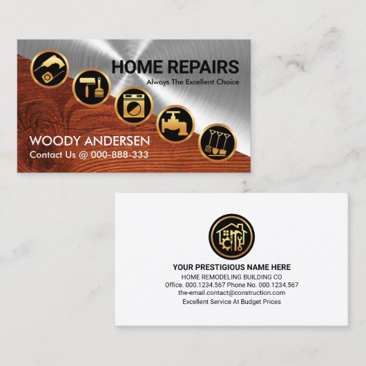 シルバーウッド斜め金ゴールド手書きツール 名刺 (正面/裏面)