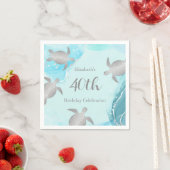 シルバーウミガメ青インク |カスタム誕生日 スタンダードカクテルナプキン (インサイチュ)