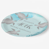 シルバーウミガメ青インク |カスタム誕生日 ペーパープレート (アングル)