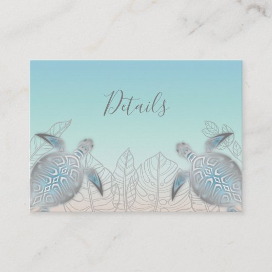 シルバーウミガメ |ビーチ結婚式詳細 エンクロージャーカード (正面)