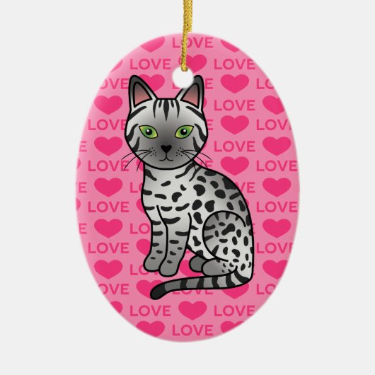 シルバーエジプシャンマウ猫のイラスト セラミックオーナメント (正面)