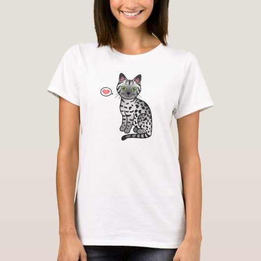 シルバーエジプシャンマウ猫のイラスト Tシャツ (正面)
