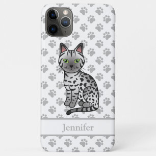 シルバーエジプシャンマウ かわいいキャラクター ネコ + 名前 iPhone 11 PRO MAXケース