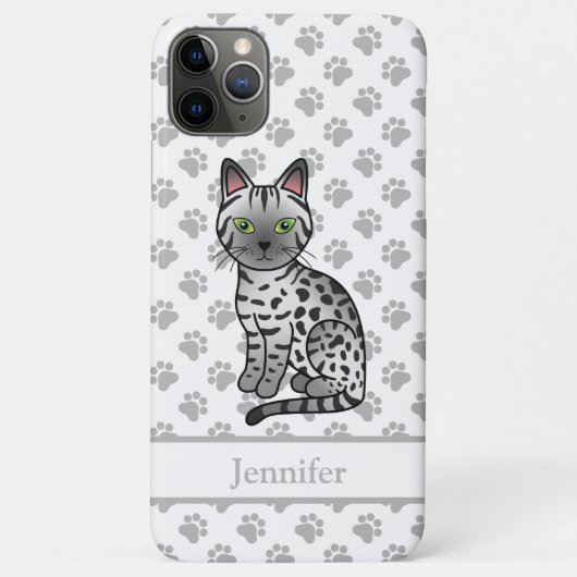 シルバーエジプシャンマウ かわいいキャラクター ネコ + 名前 Case-Mate iPhoneケース (裏面)