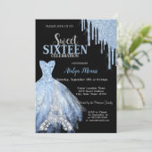 シルバーエッフェルタワーブルーグリッタードリップスドレスブラック 招待状 (スタンド正面)