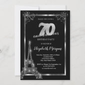 シルバーエッフェルタワー縁どブラック70誕生日 招待状 (正面)