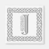シルバーエフェクトケルト結び目模様モノグラムレターJ マグネット (正面)